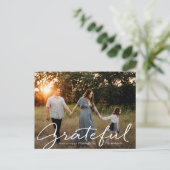 Briefkaart Grateful Script Thanksgiving Photo Card (Staand voorkant)