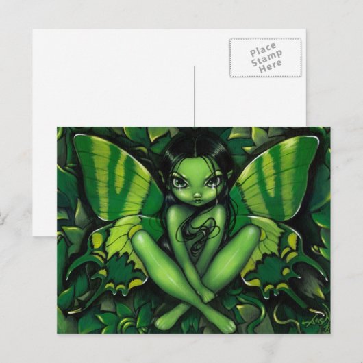 briefkaart "Green Butterfly Fantasy" (Voorkant / Achterkant)