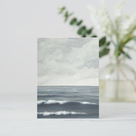 Briefkaart grijze oceaangolven (Staand voorkant)