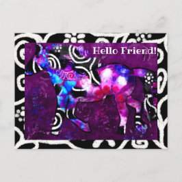 Briefkaart - grillig Abstract paardenschilderij