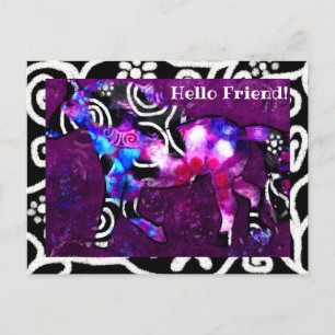 Briefkaart - grillig Abstract paardenschilderij