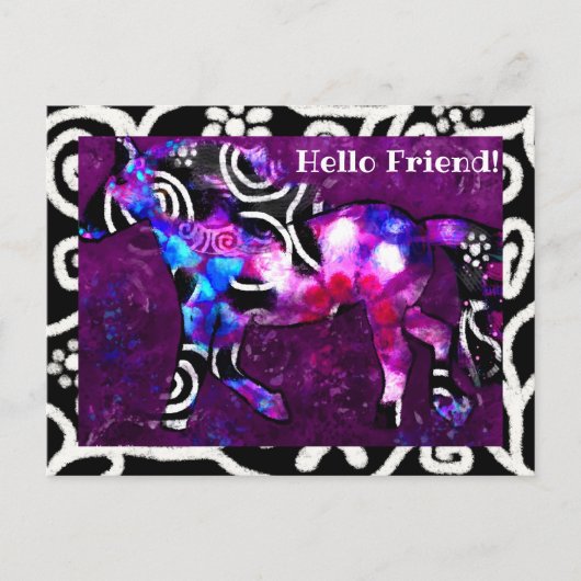 Briefkaart - grillig Abstract paardenschilderij (Voorkant)