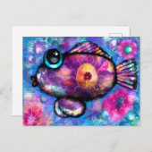 Briefkaart - grillige Abstracte vis kunst print (Voorkant / Achterkant)