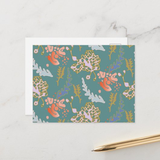 Briefkaart Groen Abstract Schattige Vrolijk Kleurr (Voorkant / Achterkant in situ)