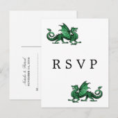 Briefkaart Groen dragon Wedding RSVP (Voorkant / Achterkant)