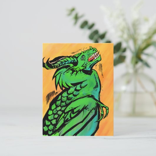 Briefkaart Groene draak (Staand voorkant)