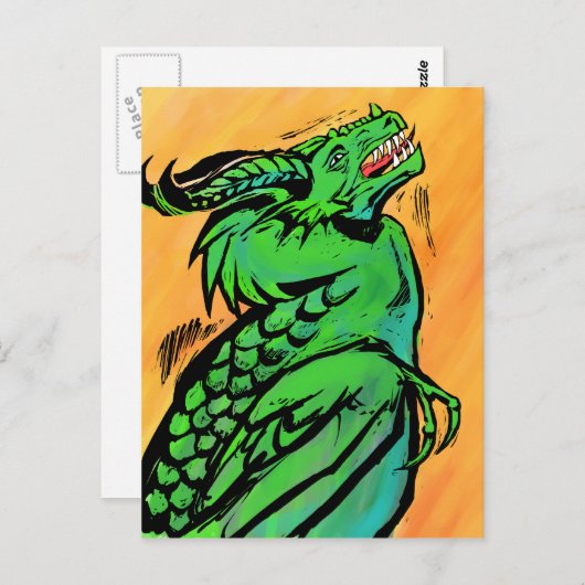 Briefkaart Groene draak (Voorkant / Achterkant)