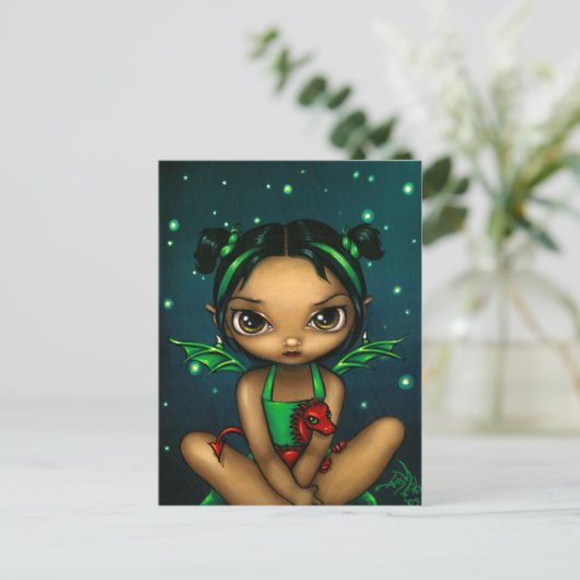 briefkaart "Groene Dragonling" (Staand voorkant)
