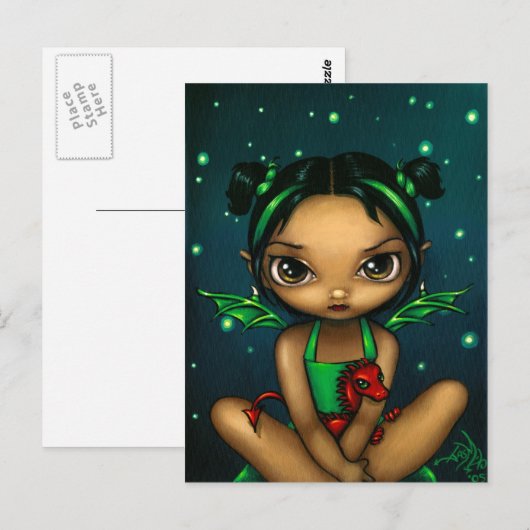 briefkaart "Groene Dragonling" (Voorkant / Achterkant)