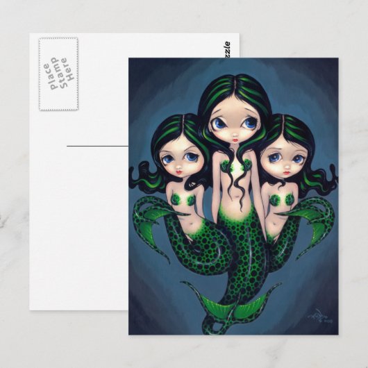 briefkaart "Groene Zeemeermin" (Voorkant / Achterkant)