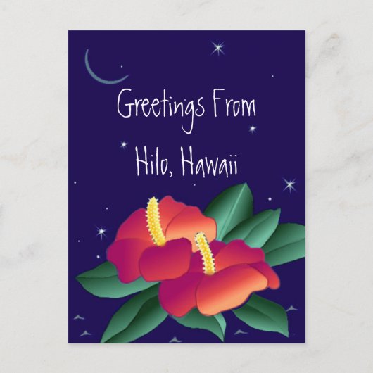Briefkaart groeten van Hilo Hawaii tropische nacht (Voorkant)