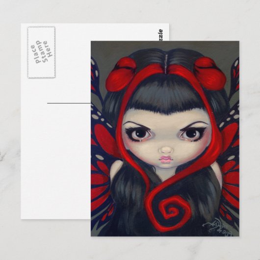 briefkaart "Grumpy Red Fairy" (Voorkant / Achterkant)