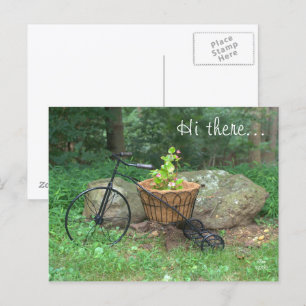 Briefkaart Hallo daar.. Fiets Roze Bloemen in Mand