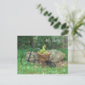 Briefkaart Hallo daar.. Fiets Roze Bloemen in Mand (Staand voorkant)
