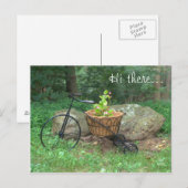 Briefkaart Hallo daar.. Fiets Roze Bloemen in Mand (Voorkant / Achterkant)