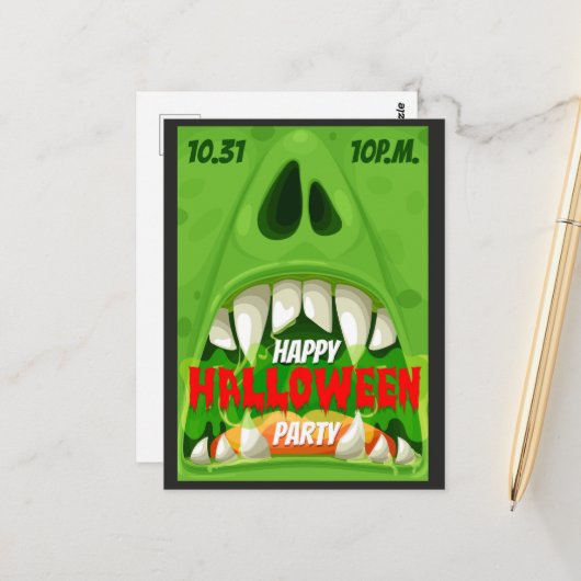 Briefkaart Halloween Party (Voorkant / Achterkant in situ)