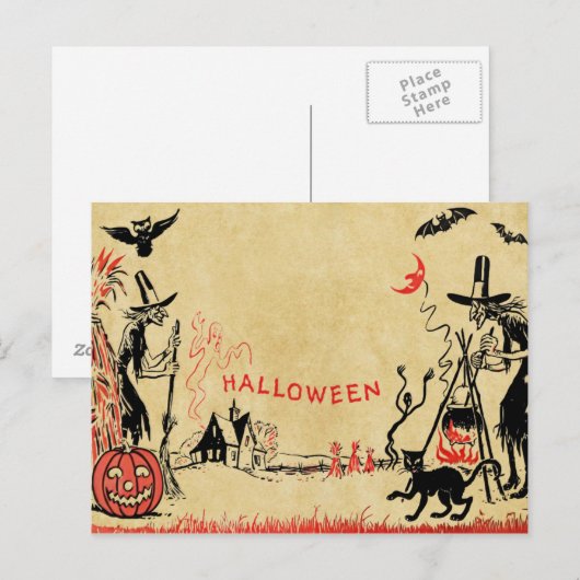 Briefkaart Halloween Witches (Voorkant / Achterkant)