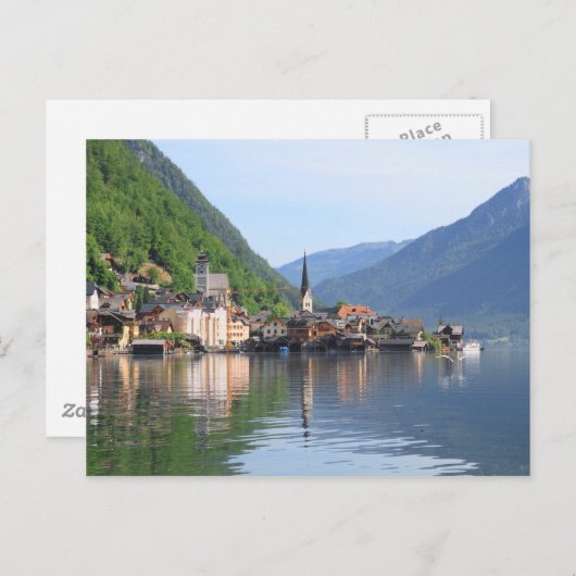 Briefkaart - Hallstatt, stad en meer, Oostenrijk (Voorkant / Achterkant)