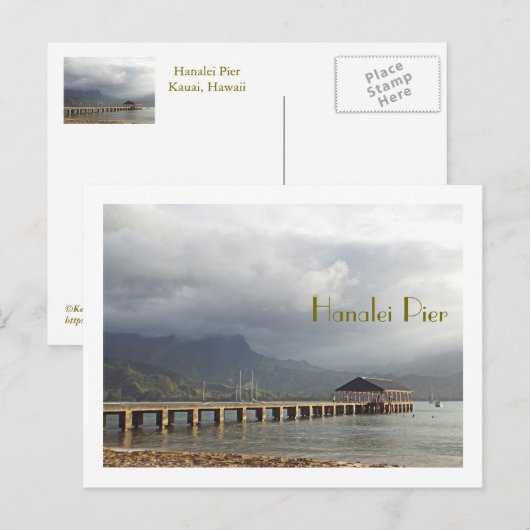 briefkaart, "HANALEI PIER MET KLEUTEN OVERHEAD" Briefkaart (Voorkant / Achterkant)
