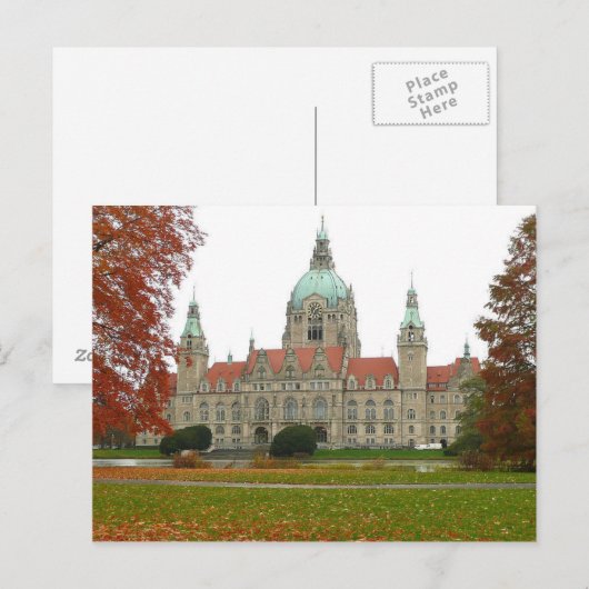 Briefkaart Hannover Neues Rathaus Herbst, Duitslan (Voorkant / Achterkant)