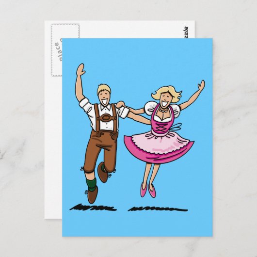 Briefkaart Happy Bavarian Couple Dancing (Voorkant / Achterkant)