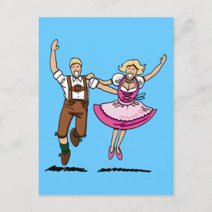 Briefkaart Happy Bavarian Couple Dancing