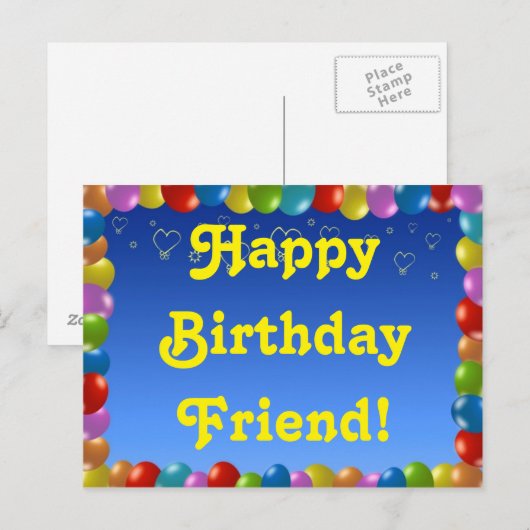 Briefkaart Happy Birthday Friend (Voorkant / Achterkant)