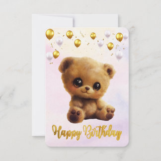 Briefkaart Happy Birthday met een teddybeer.