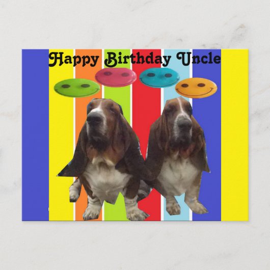Briefkaart Happy Birthday oom Basset (Voorkant)
