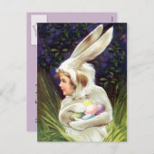 Briefkaart  Happy Easter! Bunny Suit Hide Egg (Voorkant / Achterkant)