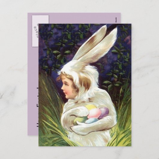 Briefkaart  Happy Easter! Bunny Suit Hide Egg (Voorkant / Achterkant)