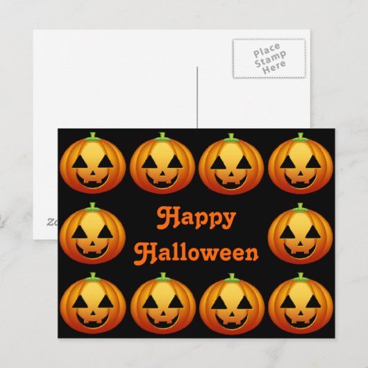 Briefkaart Happy Halloween Pumpkin (Voorkant / Achterkant)