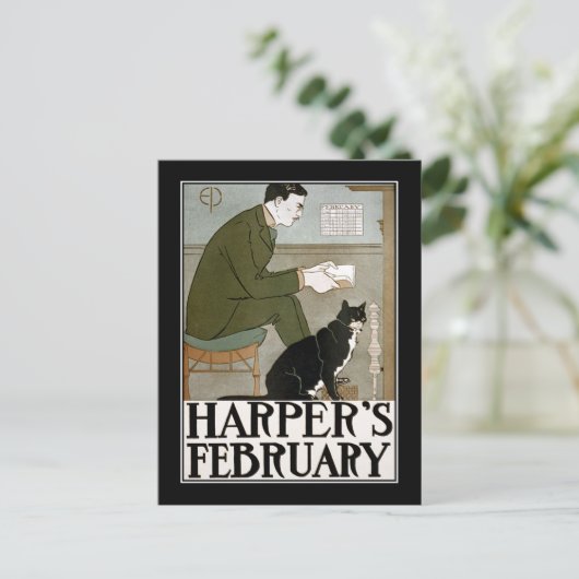 Briefkaart: Harper's February door Edward Penfield Briefkaart (Staand voorkant)