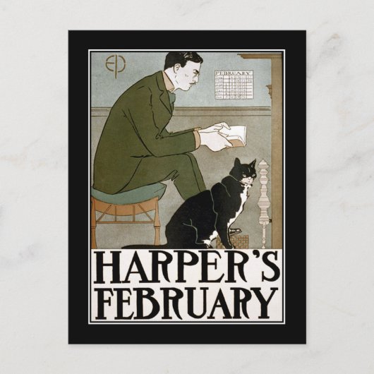 Briefkaart: Harper's February door Edward Penfield Briefkaart (Voorkant)