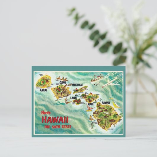 Briefkaart Hawaii State Map (Staand voorkant)