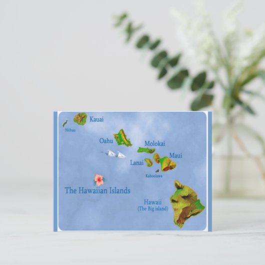 Briefkaart Hawaiian Island Map (Staand voorkant)