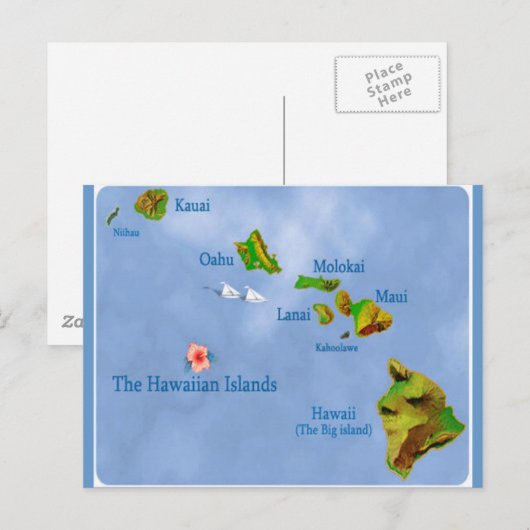 Briefkaart Hawaiian Island Map (Voorkant / Achterkant)