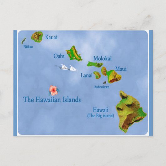 Briefkaart Hawaiian Island Map (Voorkant)