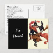 Briefkaart  heks op bezem verplaatst nieuw adres (Voorkant / Achterkant)