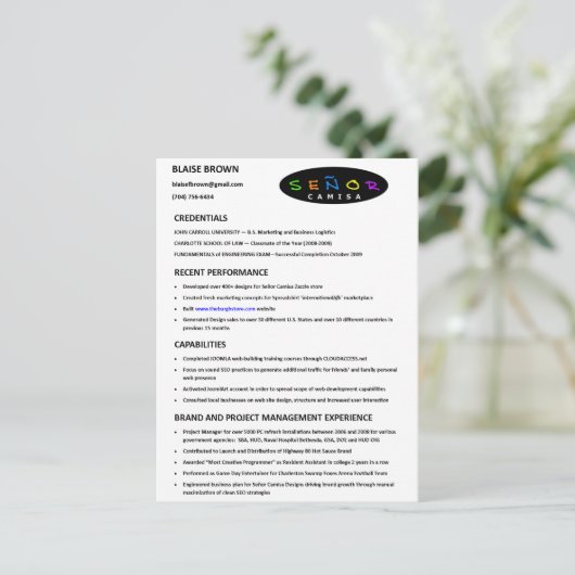 Briefkaart hervatten (Staand voorkant)