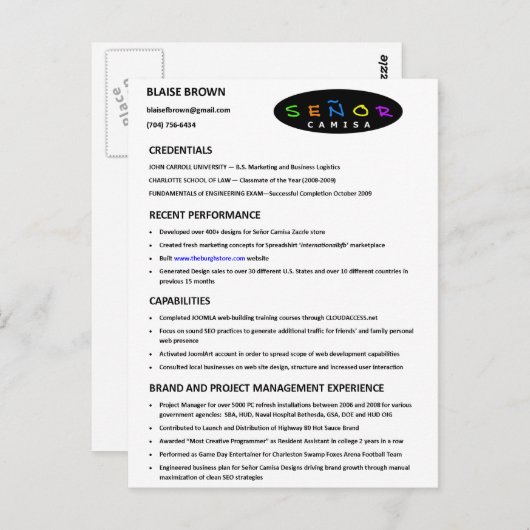 Briefkaart hervatten (Voorkant / Achterkant)