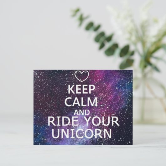 BRIEFKAART "HOE KALM EN RIJ UW UNICORN" GALAXY (Staand voorkant)