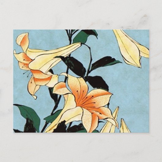 Briefkaart Hokusai Japanse Lilies (Voorkant)
