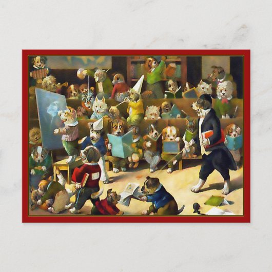 Briefkaart: "Hondenschool" door Louis Wain Briefkaart (Voorkant)