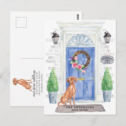 Briefkaart Hongaarse Vizsla Moving Announcement (Voorkant / Achterkant)