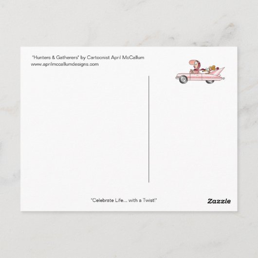 Briefkaart HUNTERS & GATHERERS tegen April McCallu (Achterkant)