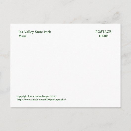 BRIEFKAART, IAO-NEEDLE (MAU) I IN CLOUDS INGEDIEND BRIEFKAART (Achterkant)