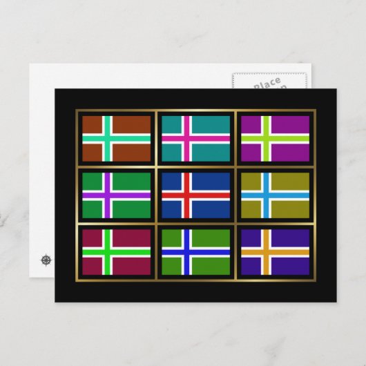 Briefkaart IJsland Multihue Flags (Voorkant / Achterkant)