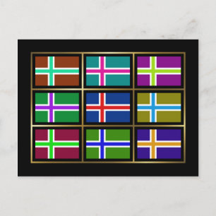 Briefkaart IJsland Multihue Flags