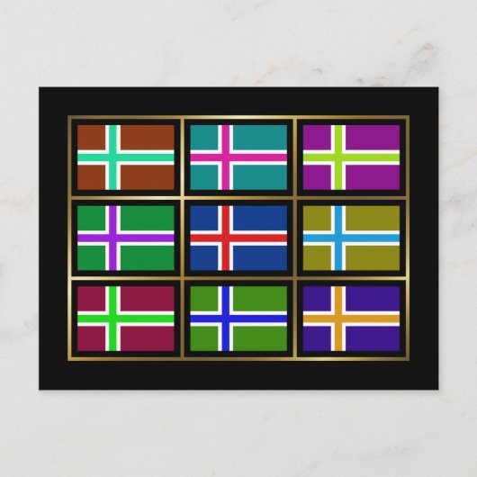 Briefkaart IJsland Multihue Flags (Voorkant)